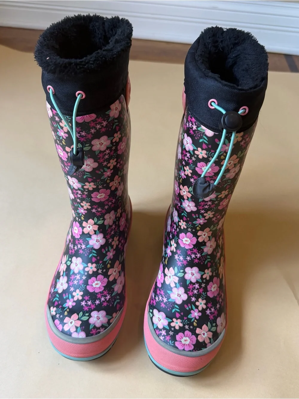 Western Chief Kids Winterprene Floral Black Boots Size 2/3 -30°F Girls Size 2/3